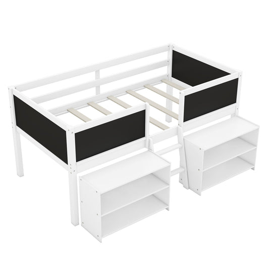 Low Loft Bed With Movable Shelves And Ladder