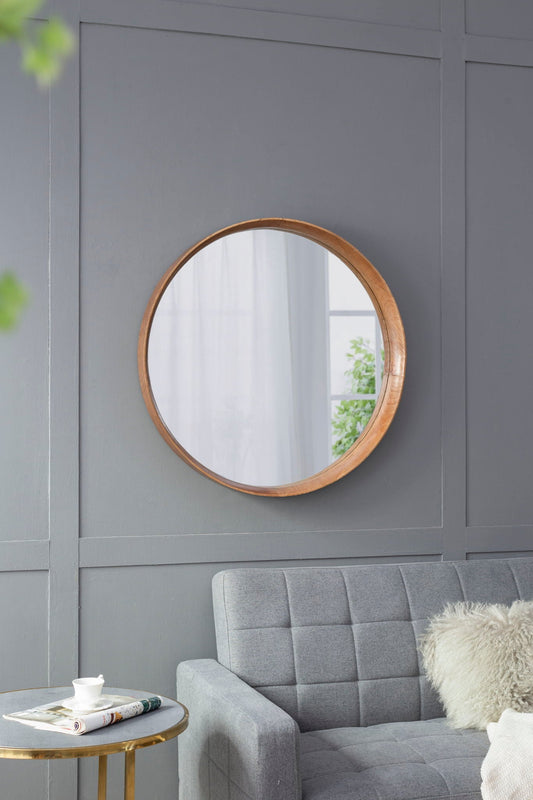 Round Wood Mirror