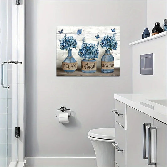 1.5 inch thickness interior Art Deco mural home decor, vernacular blue daffodil canvas wall art with wood frame