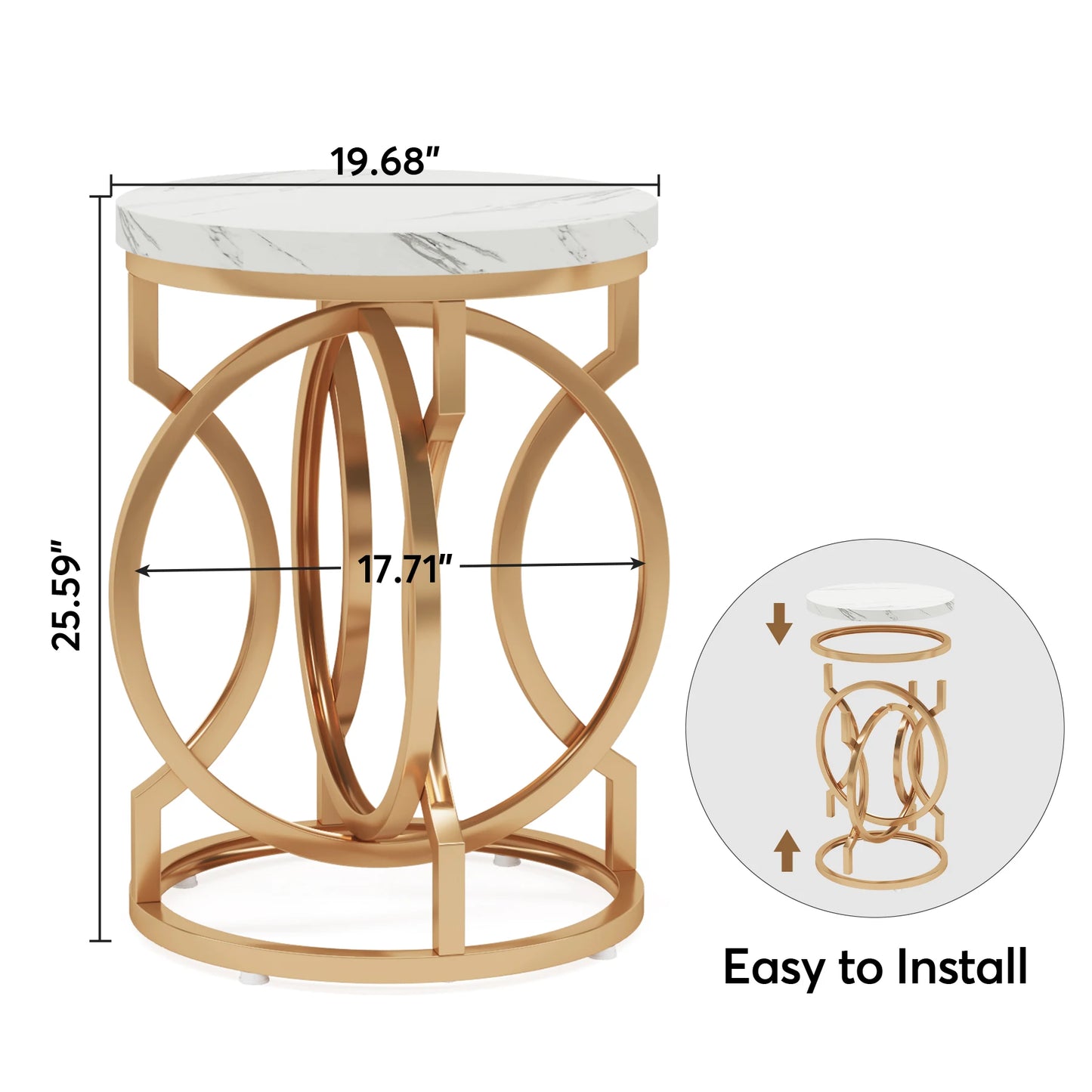 Tribesigns Modern 20" Round Marble Table With Thick Wood Top