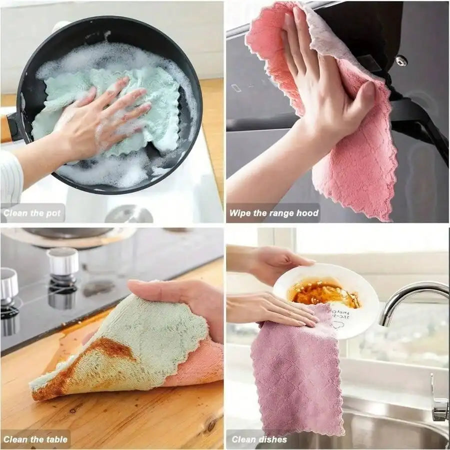 10Pcs Coral Velvet Double Sided Thick Cleaning Cloths Super Absorbent Reusable Durable Machine Washable Microfiber Kitchen Towels Multipurpose Wiping Rags For Kitchen Bathroom Car Window Household Cleaning