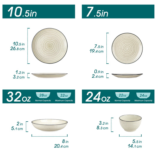 24/48 Piece Ceramic Beige Dinnerware Sets
