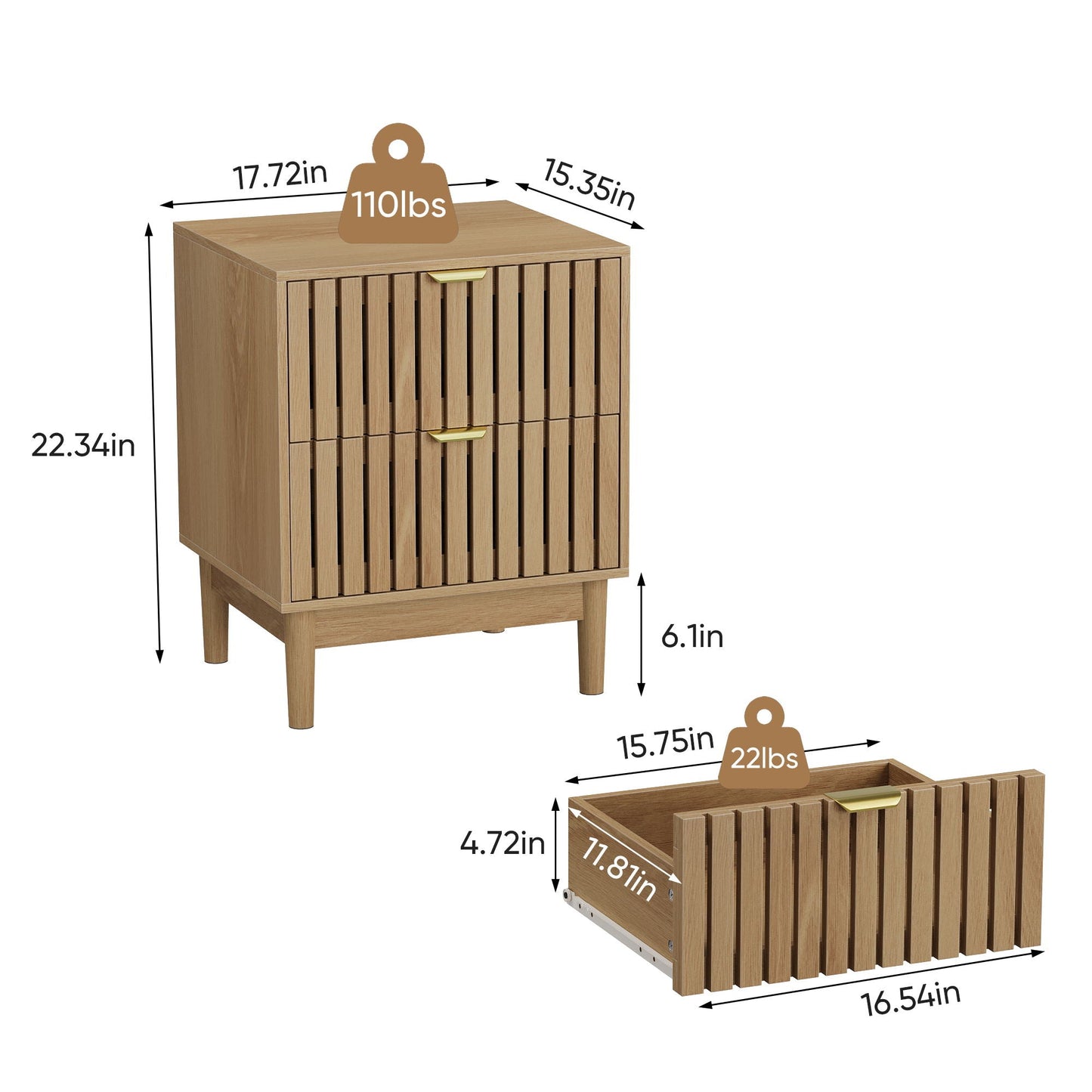 Oak Bedside Table With Grille Design