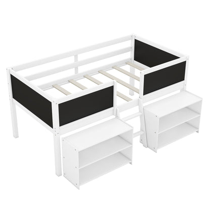 Low Loft Bed With Movable Shelves And Ladder