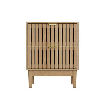 Oak Bedside Table With Grille Design