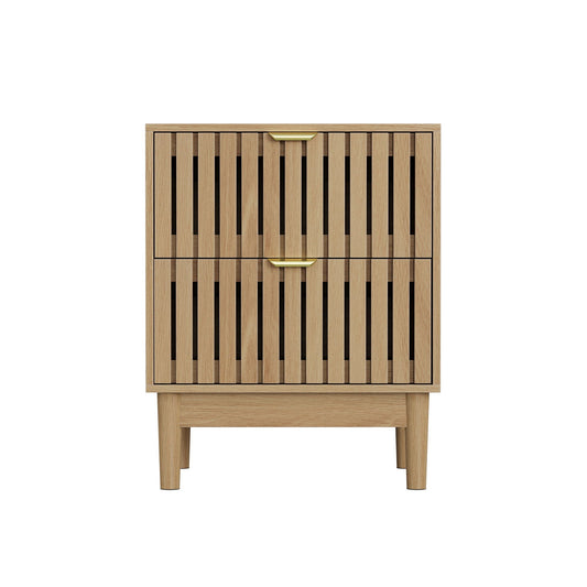 Oak Bedside Table With Grille Design