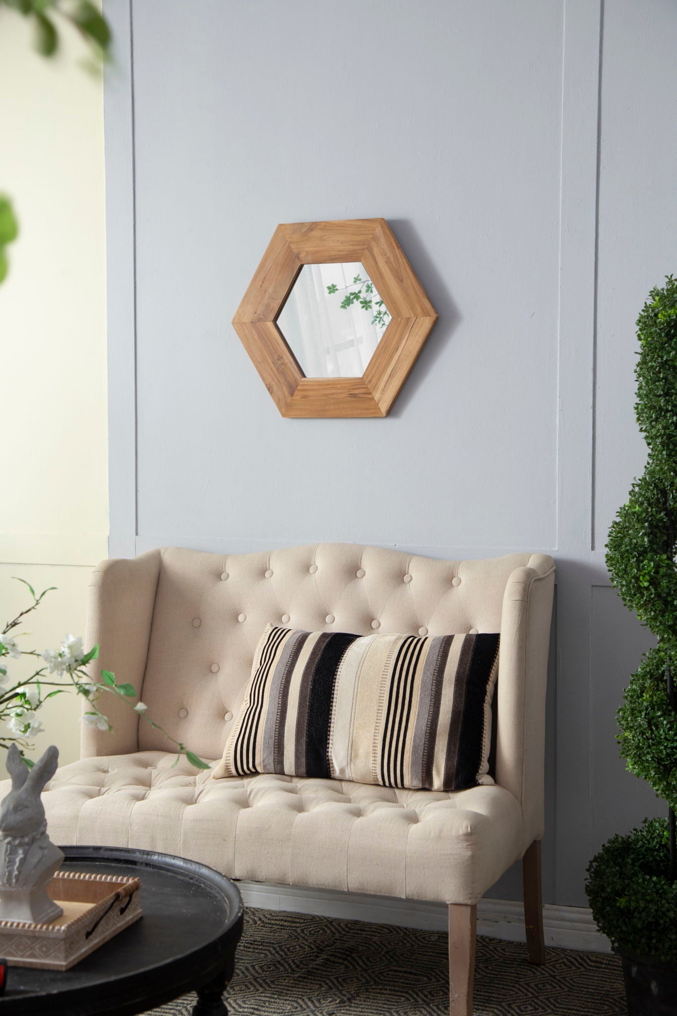 Hexagon Natural Wood Frame Mirror