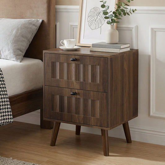 Walnut Double Drawer Bedside Table (Set of 2)