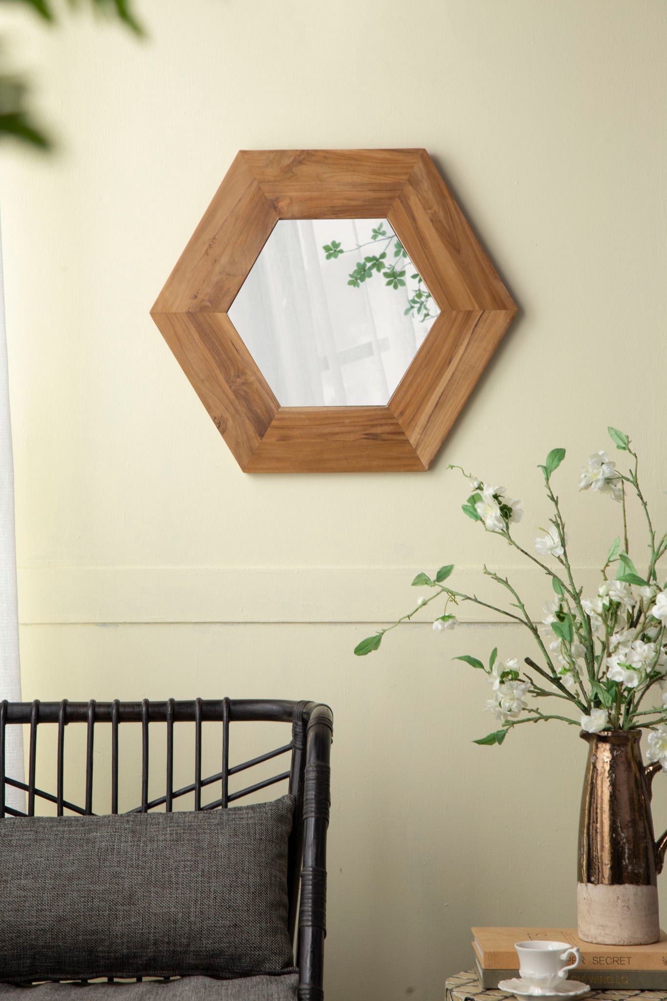 Hexagon Natural Wood Frame Mirror