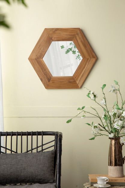 Hexagon Natural Wood Frame Mirror