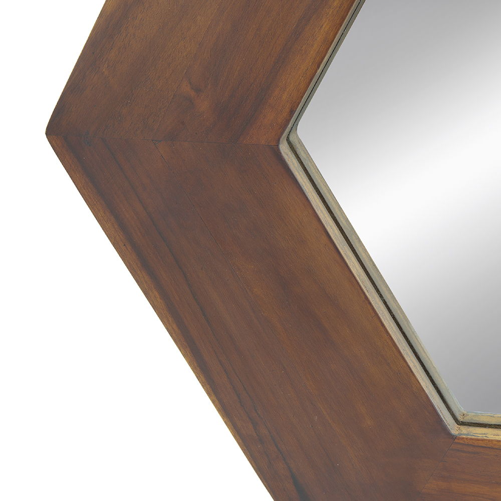 Hexagon Natural Wood Frame Mirror