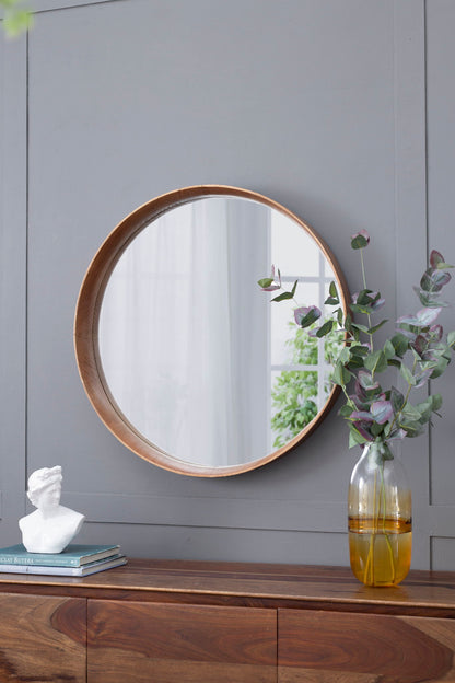 Round Wood Mirror