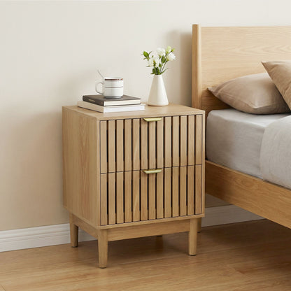 Oak Bedside Table With Grille Design