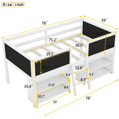 Low Loft Bed With Movable Shelves And Ladder
