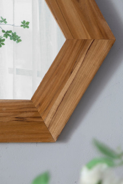 Hexagon Natural Wood Frame Mirror