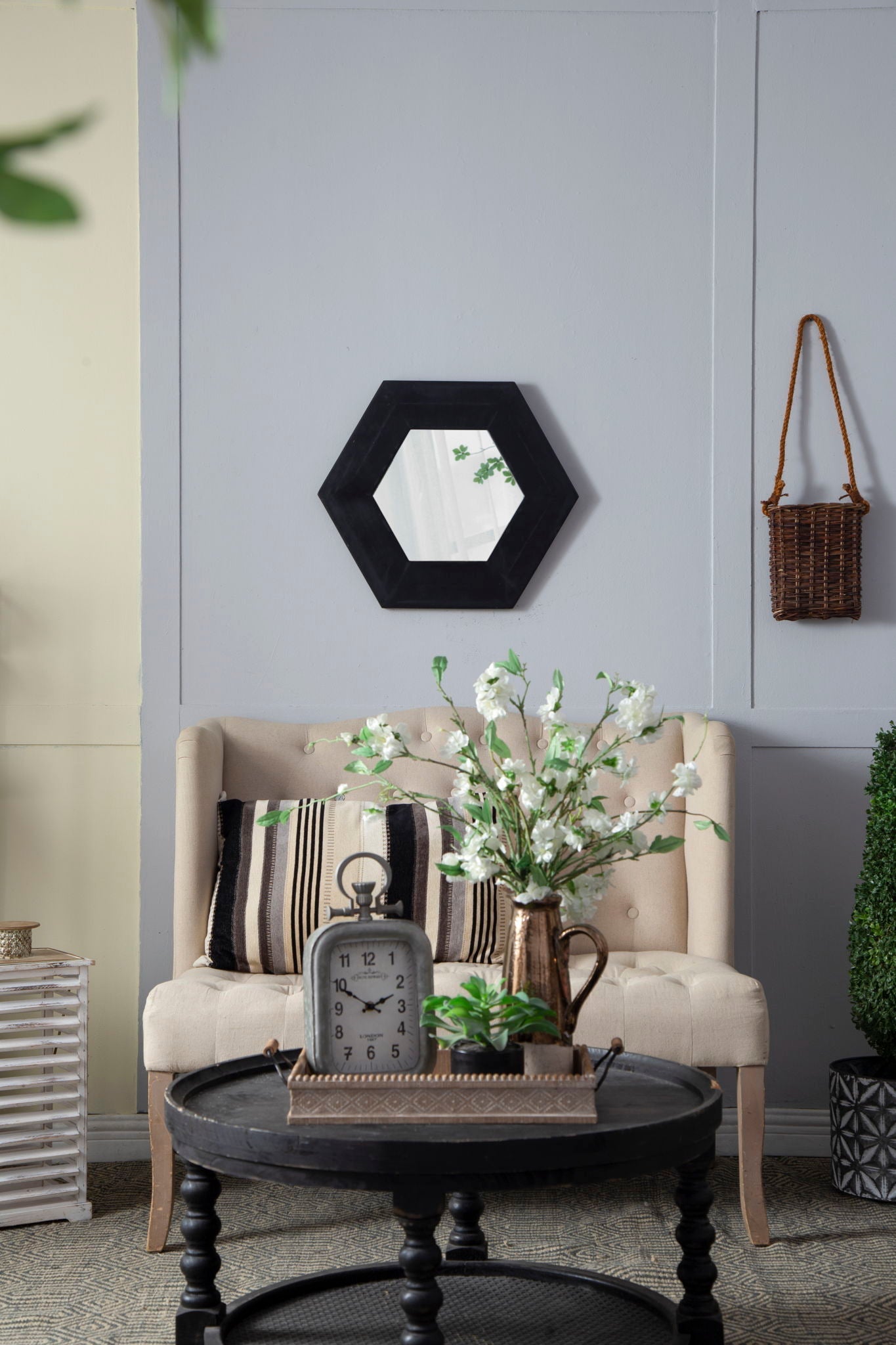 Hexagon Natural Wood Frame Mirror