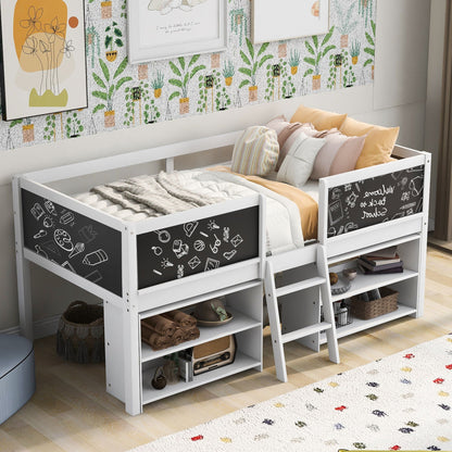 Low Loft Bed With Movable Shelves And Ladder