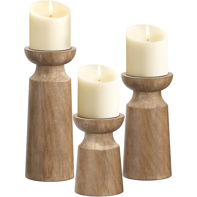 Solid Wood Retro Candlestick Holder