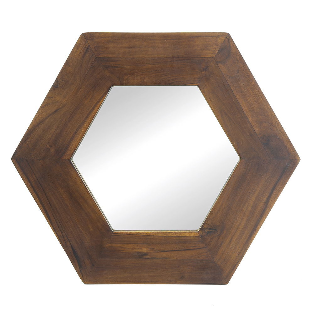 Hexagon Natural Wood Frame Mirror