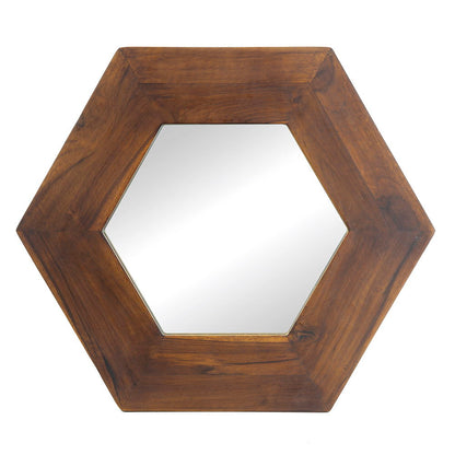 Hexagon Natural Wood Frame Mirror