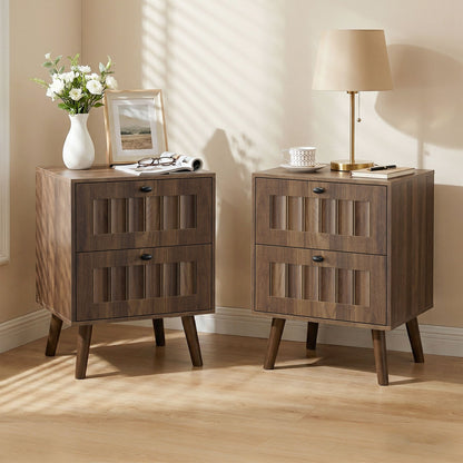 Walnut Double Drawer Bedside Table (Set of 2)