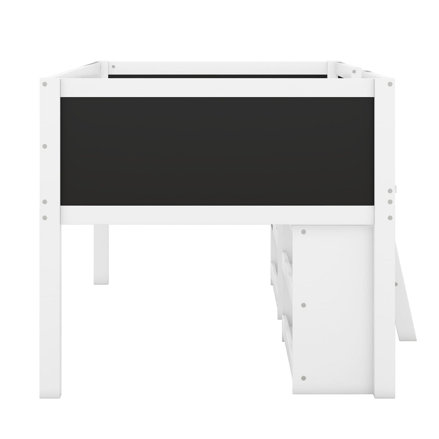 Low Loft Bed With Movable Shelves And Ladder