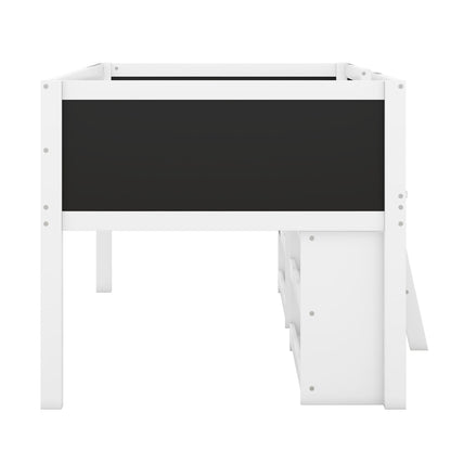 Low Loft Bed With Movable Shelves And Ladder