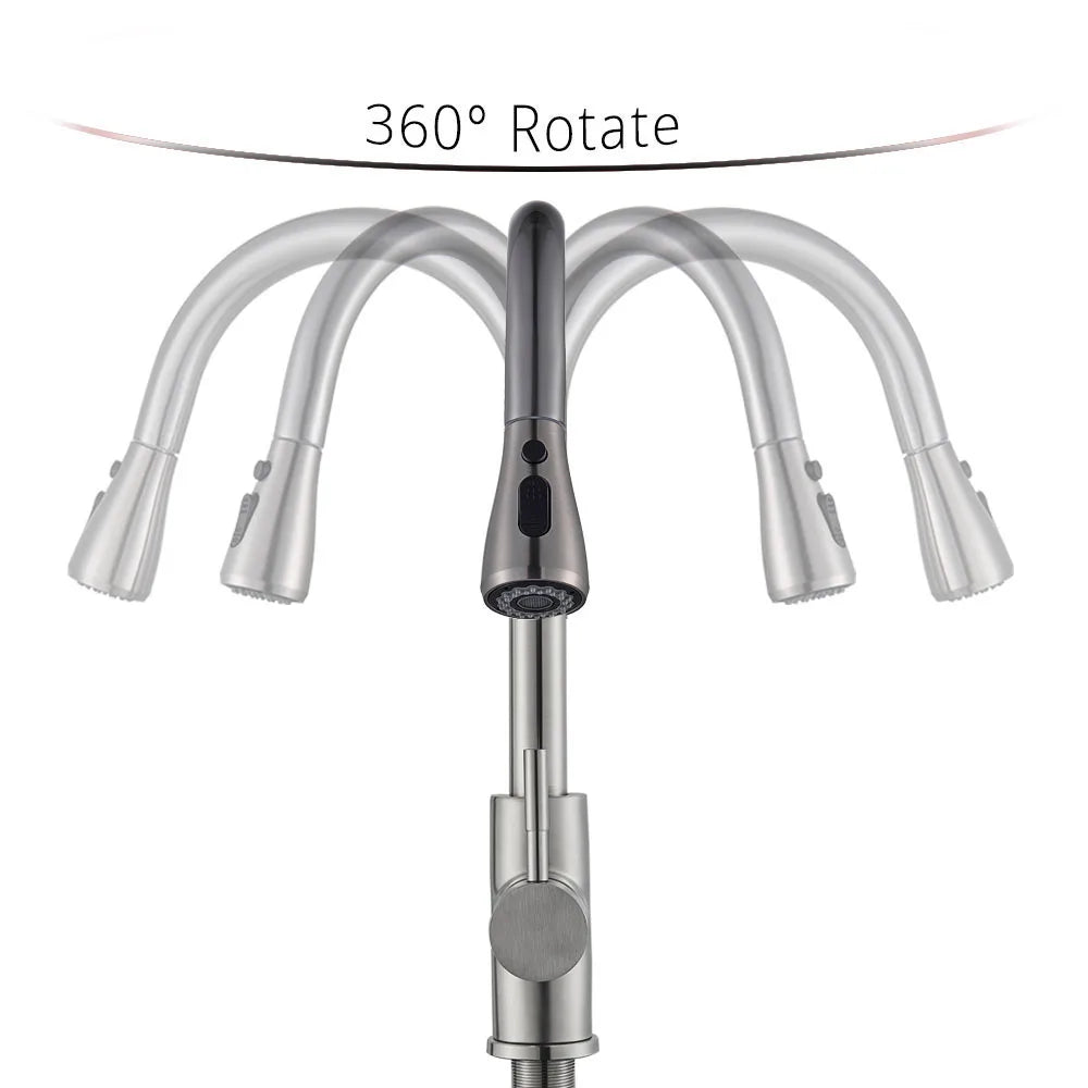 Brushed Nickel Kitchen Faucet Flexible Pull Out Nozzle
