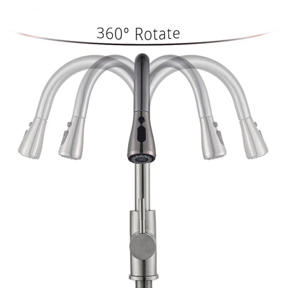 Brushed Nickel Kitchen Faucet Flexible Pull Out Nozzle