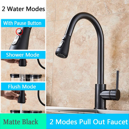 Brushed Nickel Kitchen Faucet Flexible Pull Out Nozzle