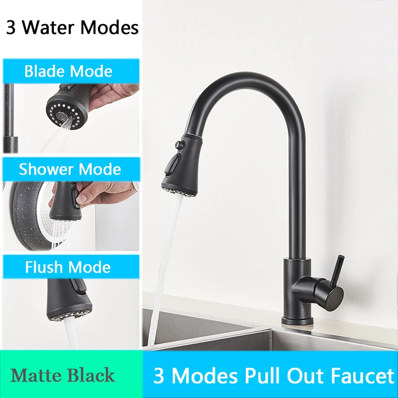 Brushed Nickel Kitchen Faucet Flexible Pull Out Nozzle