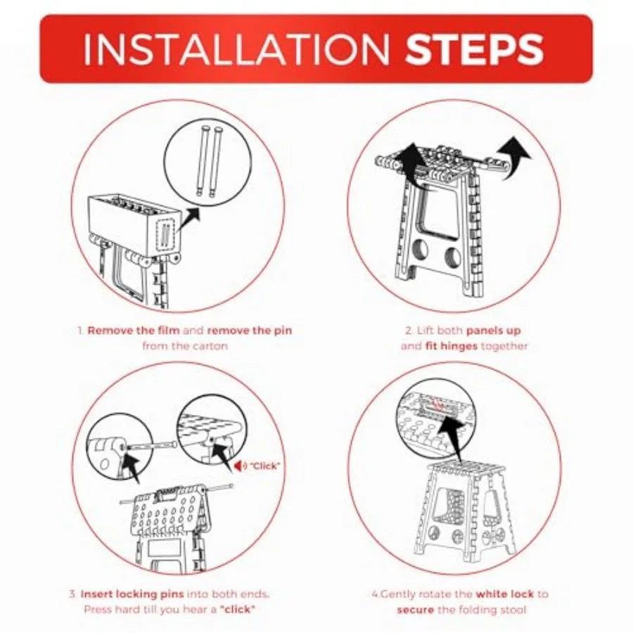 Folding Step Stool Foldable 400 lbs Capacity, Plastic Stools for Adults and,Collapsible Stools for Kitchen, Steppg Stool with H