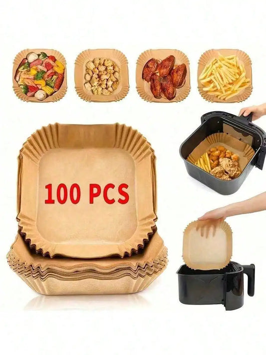 Square Disposable Air Fryer Liners 6.3in 8in Non Stick Oil Proof Paper Basket Bowls Heat Resistant Baking Trays Oven Kitchen Gadgets Mother's Day Gift Kitchen Cooking Essentials Accessories