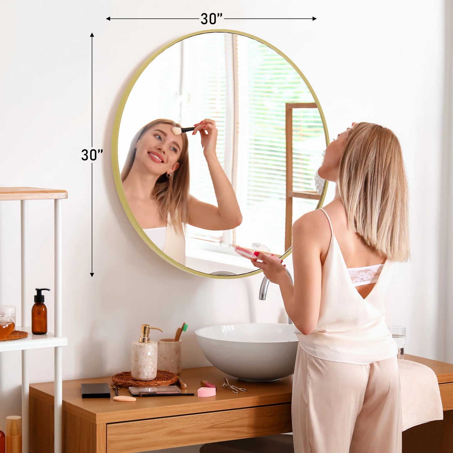 30 Inch Large Gold Round Vanity Framed Mirror