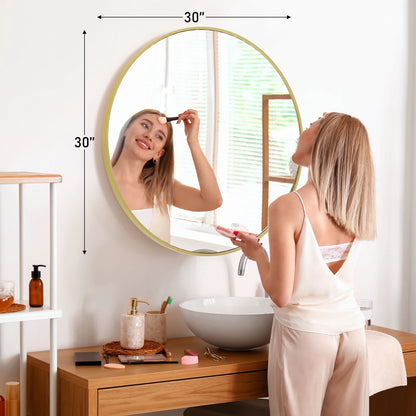 30 Inch Large Gold Round Vanity Framed Mirror