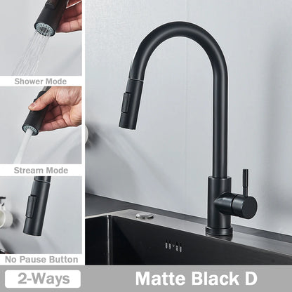 Brushed Nickel Kitchen Faucet Flexible Pull Out Nozzle