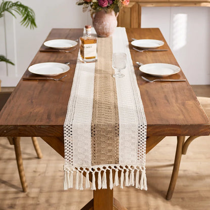 Table Runner, Macrame Cream & Brown