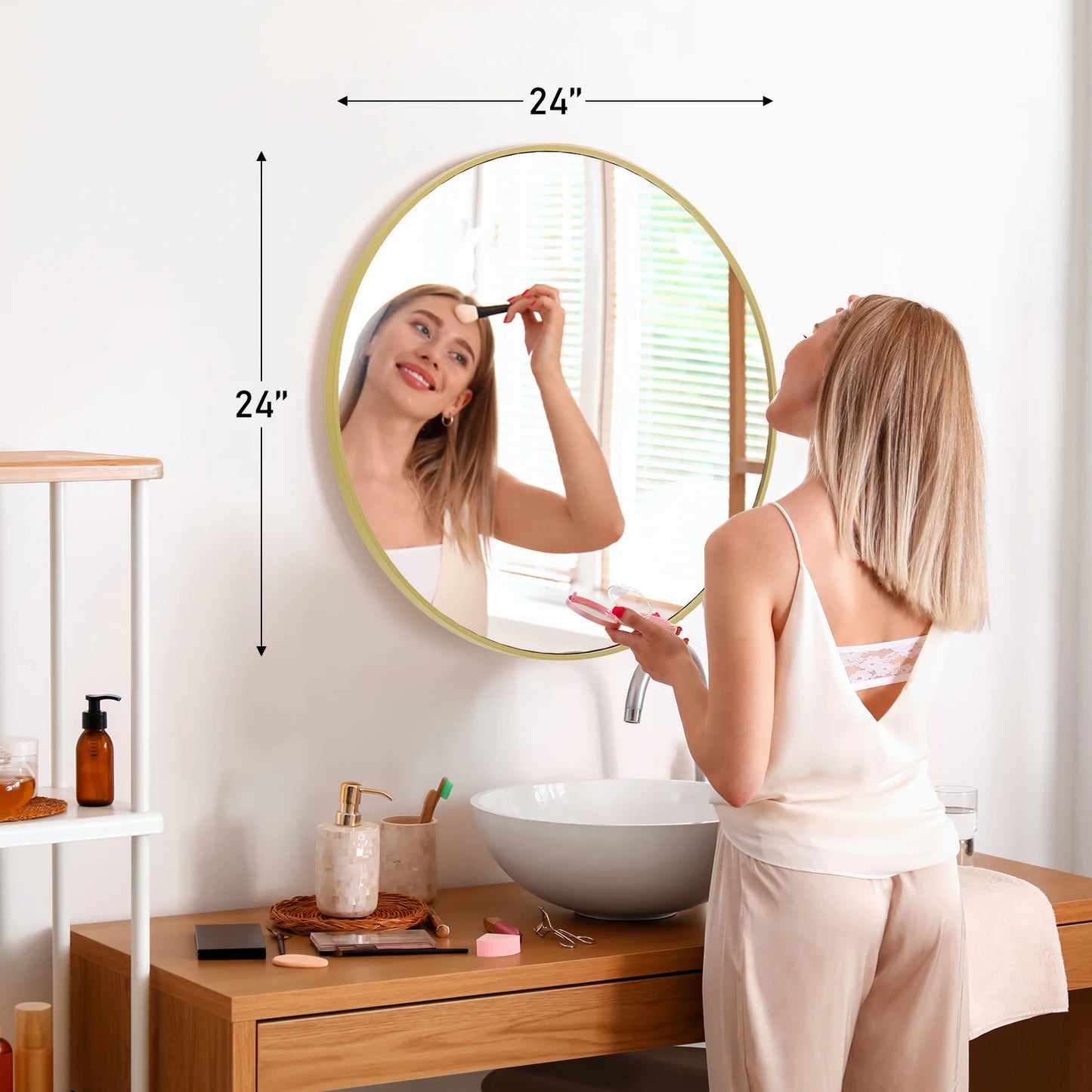 30 Inch Large Gold Round Vanity Framed Mirror