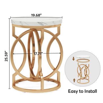 Tribesigns Modern 20" Round Marble Table With Thick Wood Top