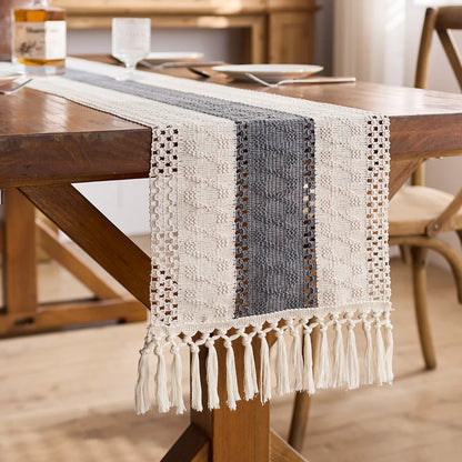Table Runner, Macrame Cream & Brown
