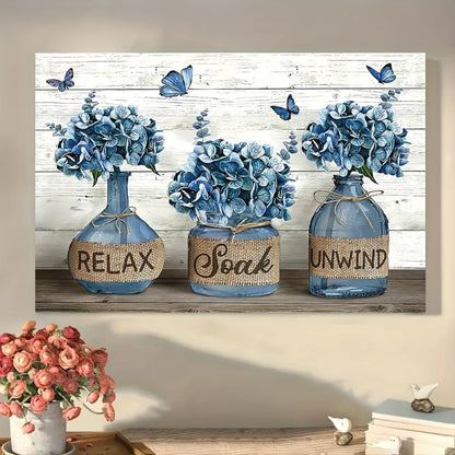 1.5 inch thickness interior Art Deco mural home decor, vernacular blue daffodil canvas wall art with wood frame