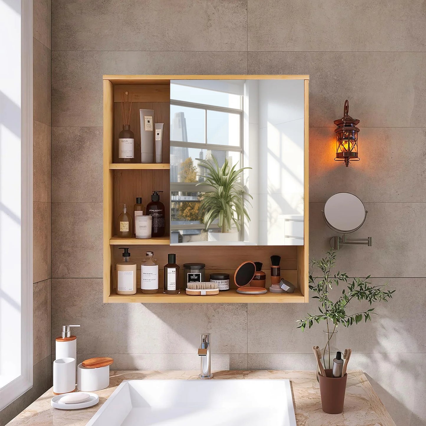 Bamboo Bathroom Vanity Mirror Medicine Cabinet