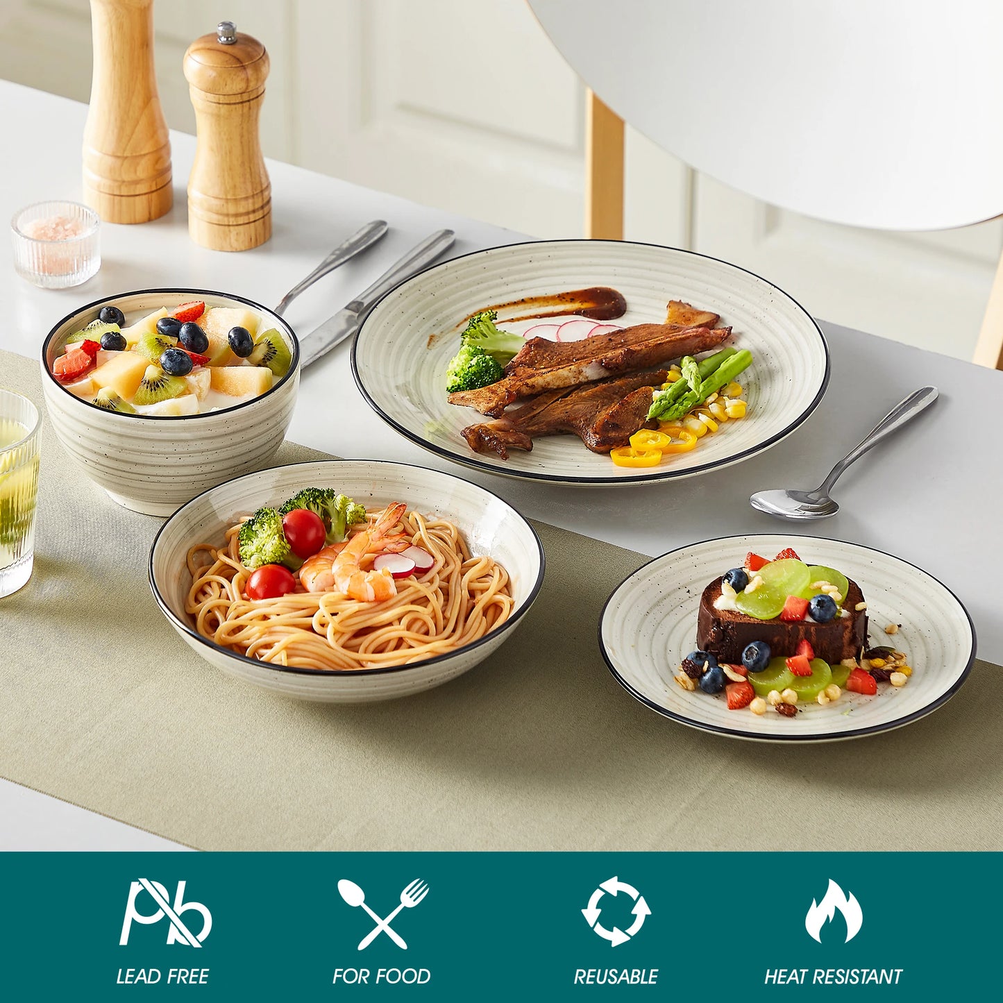 24/48 Piece Ceramic Beige Dinnerware Sets