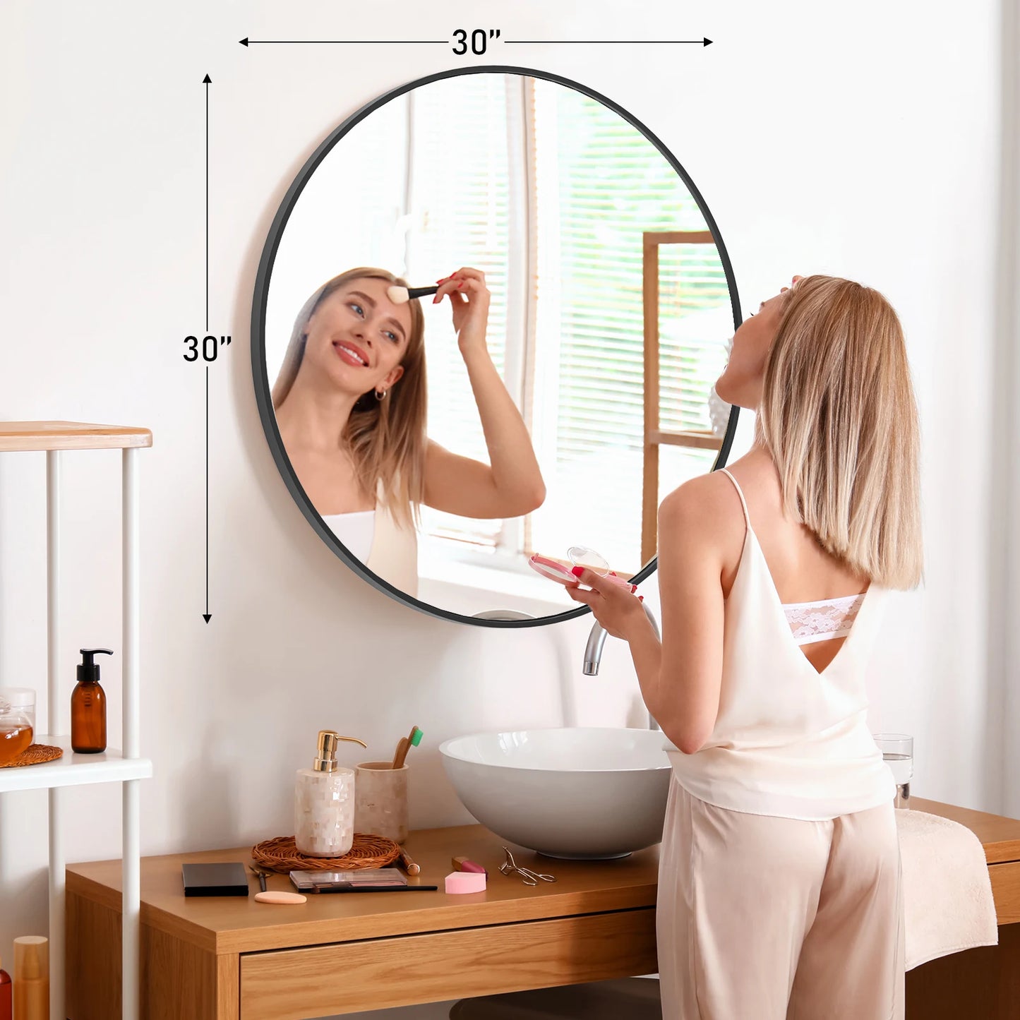 30 Inch Large Gold Round Vanity Framed Mirror