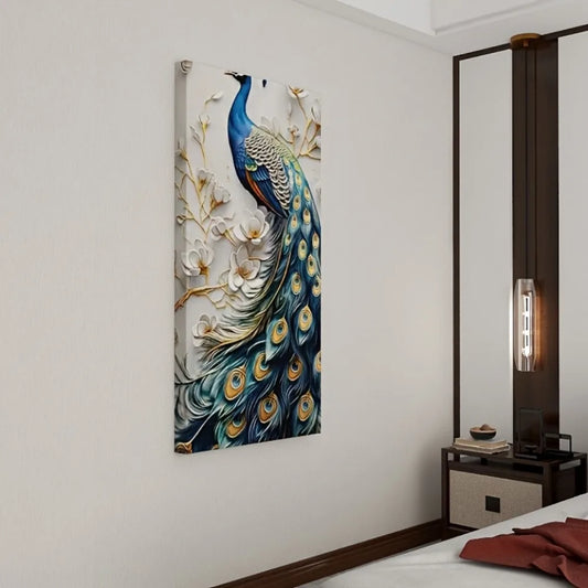 1.5 inch solid wood frame modern abstract peacock canvas wall art - elegant home decor