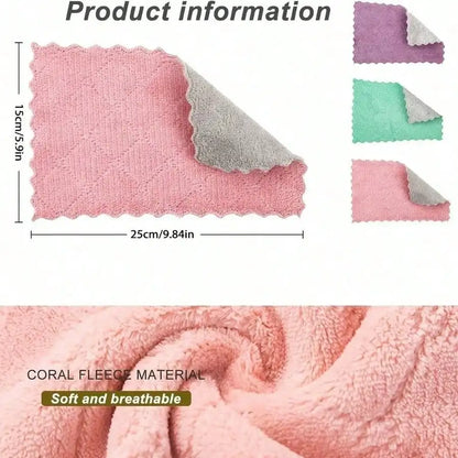 10Pcs Coral Velvet Double Sided Thick Cleaning Cloths Super Absorbent Reusable Durable Machine Washable Microfiber Kitchen Towels Multipurpose Wiping Rags For Kitchen Bathroom Car Window Household Cleaning