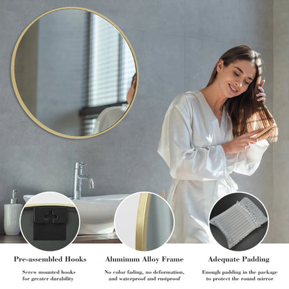 30 Inch Large Gold Round Vanity Framed Mirror