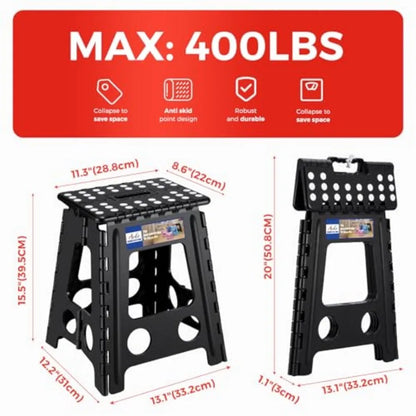 Folding Step Stool Foldable 400 lbs Capacity, Plastic Stools for Adults and,Collapsible Stools for Kitchen, Steppg Stool with H