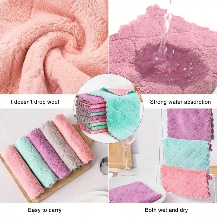10Pcs Coral Velvet Double Sided Thick Cleaning Cloths Super Absorbent Reusable Durable Machine Washable Microfiber Kitchen Towels Multipurpose Wiping Rags For Kitchen Bathroom Car Window Household Cleaning