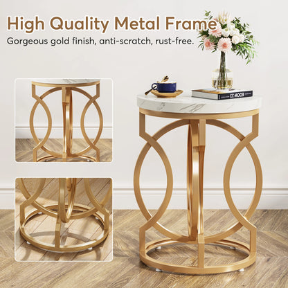 Tribesigns Modern 20" Round Marble Table With Thick Wood Top